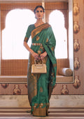 Bottle Green Zari Woven Pure Handloom Banarasi Silk Saree