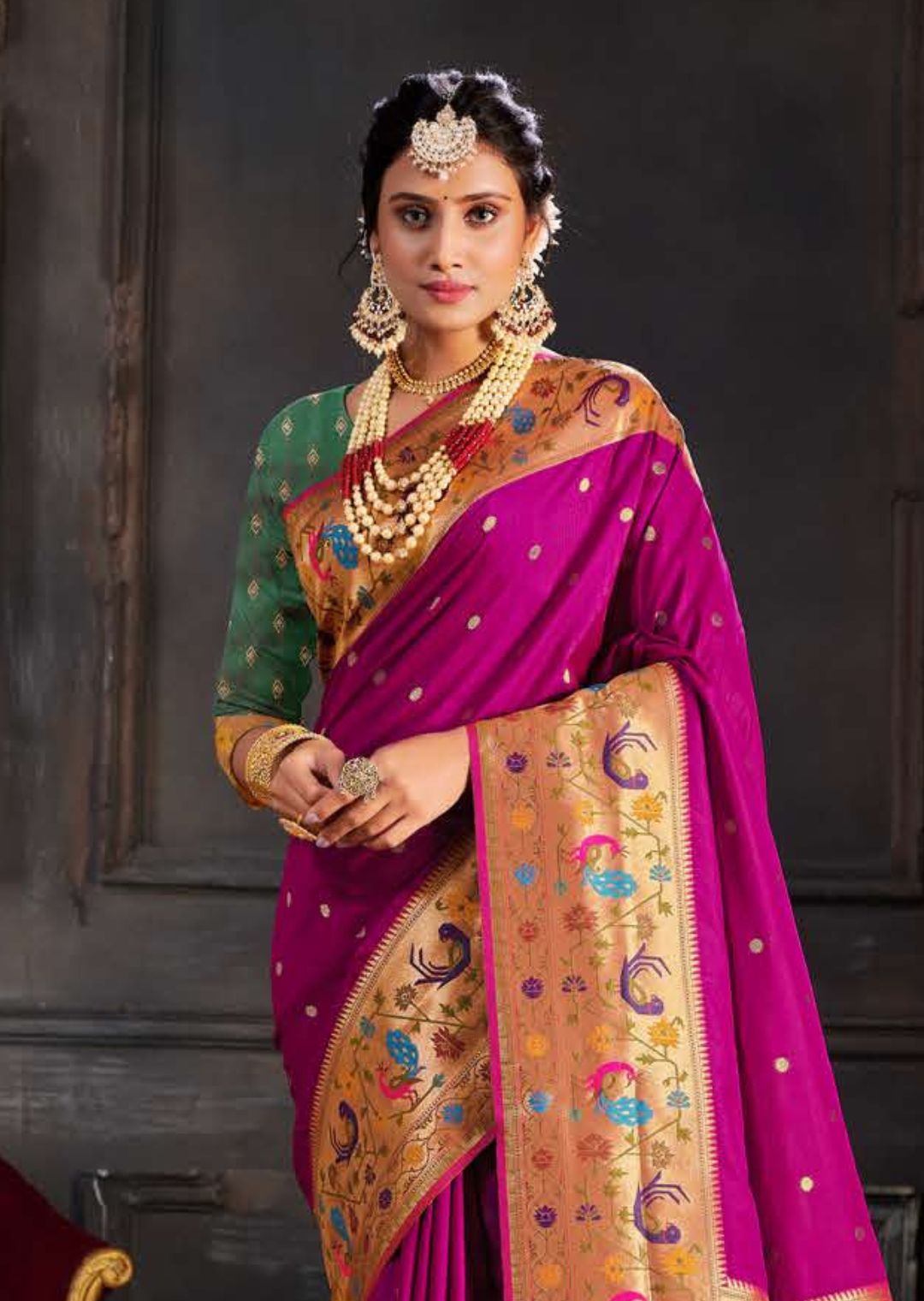 Magenta Purple Woven Traditional Paithani Silk Saree