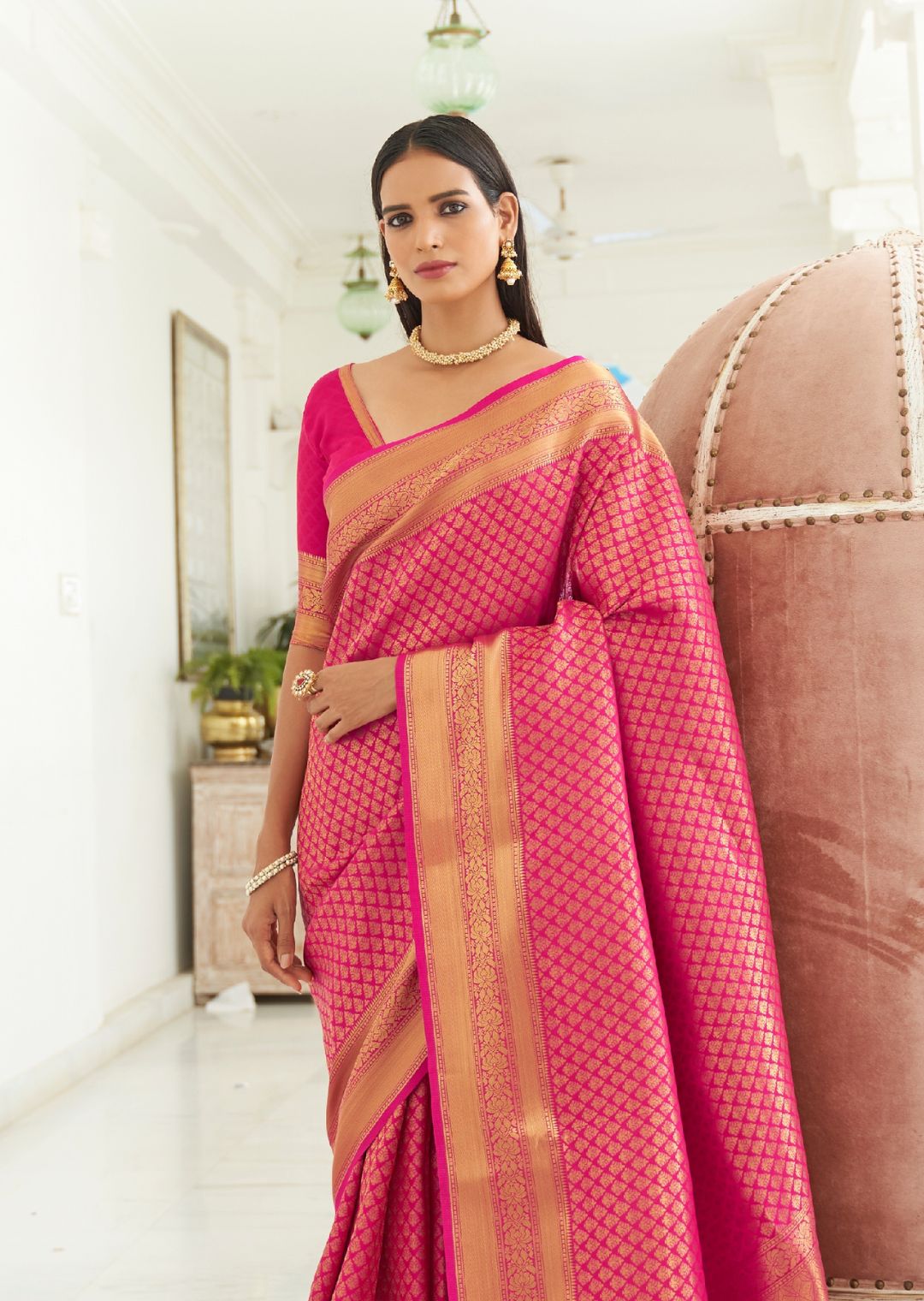 Magenta Pink Hand Woven Kanjivaram Silk Saree