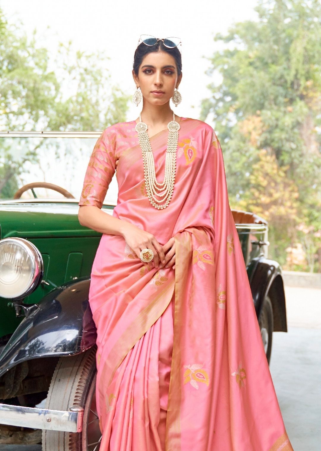 Flamingo Pink Hand Woven South Soft Silk Saree