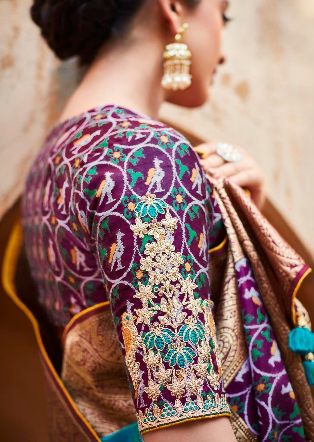 Deep Sky Blue Woven Traditional Patola Silk Saree With Embroidered Silk Blouse