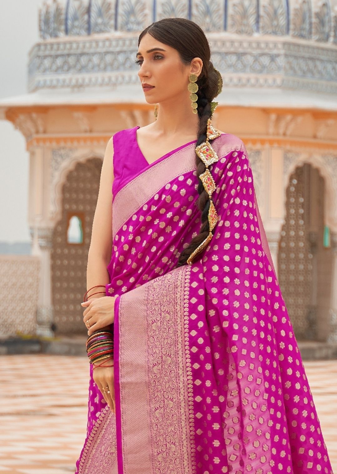 Magenta Purple Pure Braso Chiffon Saree With Embroidered Silk Blouse