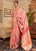 Peach Woven Pure Handloom Kashmiri Jamewar Silk Saree