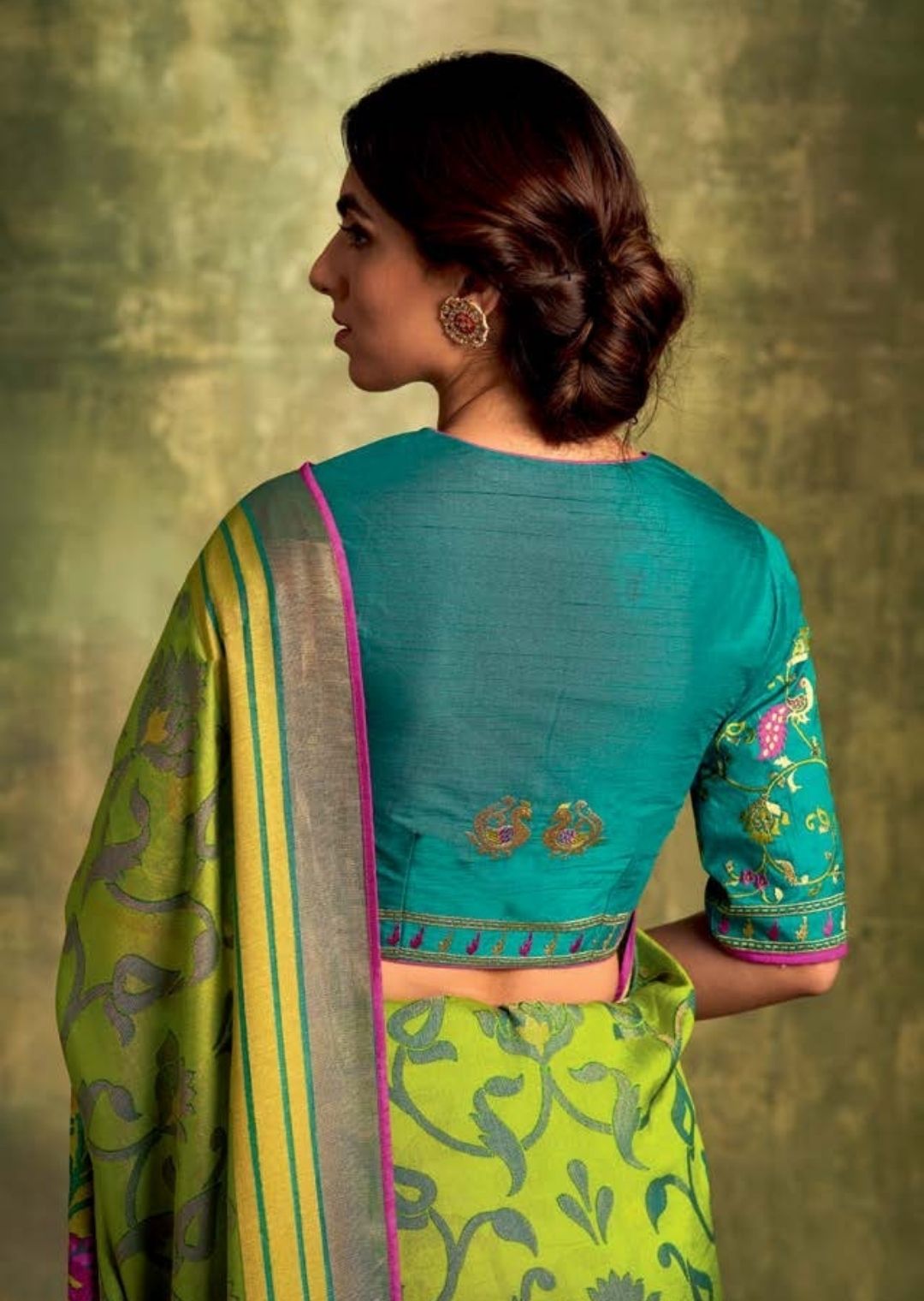 Pear Green Pure Braso Chiffon Saree With Embroidered Silk Blouse