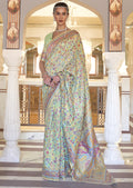 TEA GREEN RESHAM WOVEN KASHMIRI JAMEWAR SILK SAREE