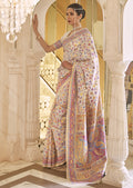PEARL WHITE RESHAM WOVEN KASHMIRI JAMEWAR SILK SAREE