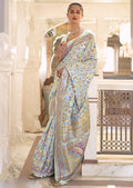 POWDER BLUE RESHAM WOVEN KASHMIRI JAMEWAR SILK SAREE