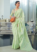 TEA GREEN WOVEN PURE CHIKANKARI LUCKNOWI COTTON SAREE