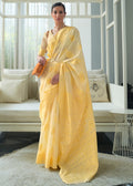 LEMONADE YELLOW WOVEN PURE CHIKANKARI LUCKNOWI COTTON SAREE
