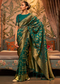 BOTTLE GREEN ZARI WOVEN TWO TONE BANARASI CHINON SILK SAREE