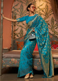 CYAN BLUE ZARI WOVEN TWO TONE BANARASI CHINON SILK SAREE