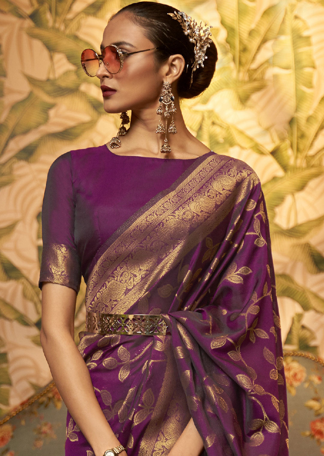 TYRIAN PURPLE ZARI WOVEN TWO TONE BANARASI CHINON SILK SAREE