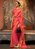 SUNSET ORANGE ZARI WOVEN TWO TONE BANARASI CHINON SILK SAREE