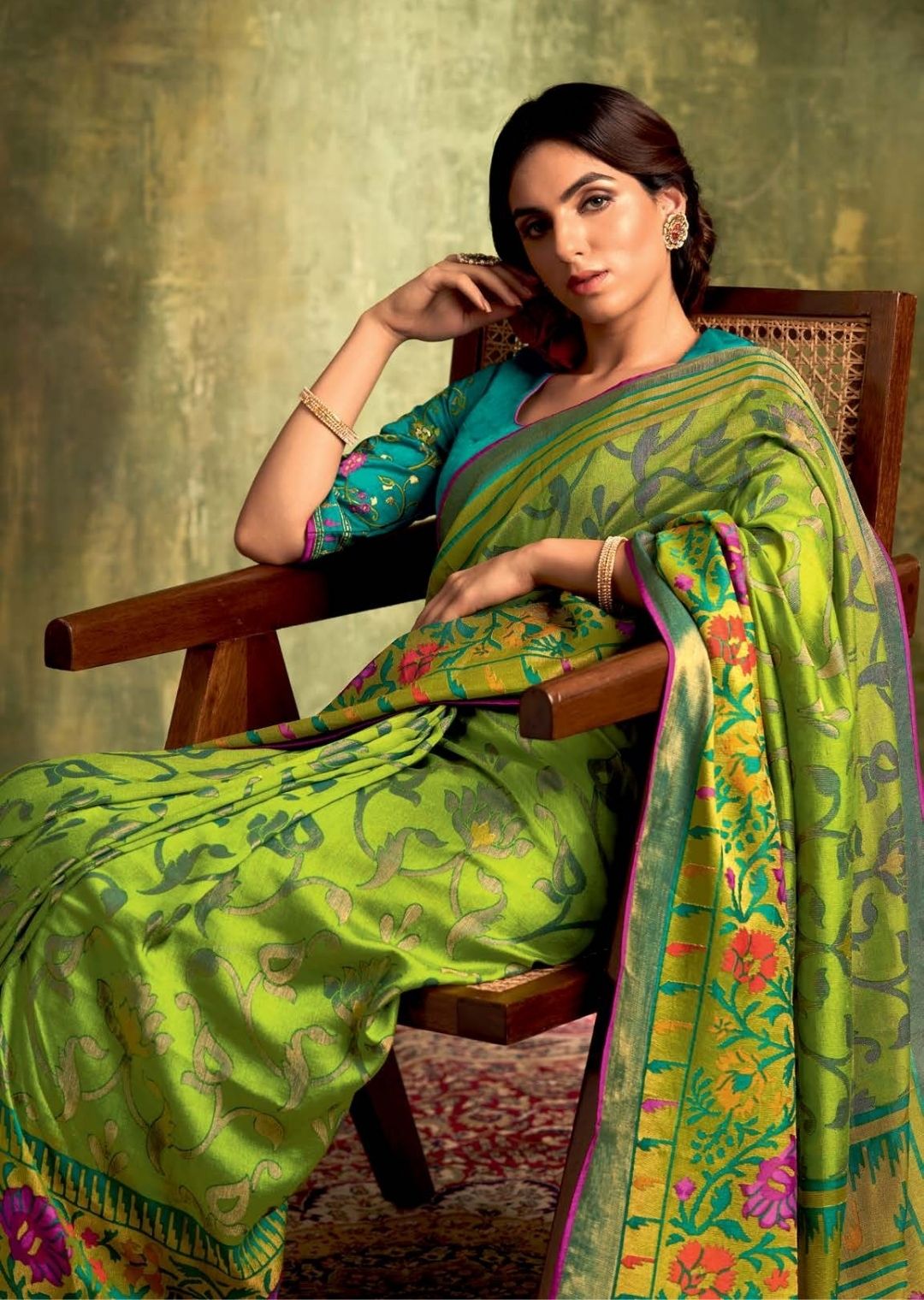 Pear Green Pure Braso Chiffon Saree With Embroidered Silk Blouse