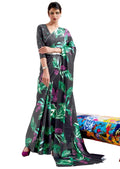 Black Digital Printed Satin Crepe Saree