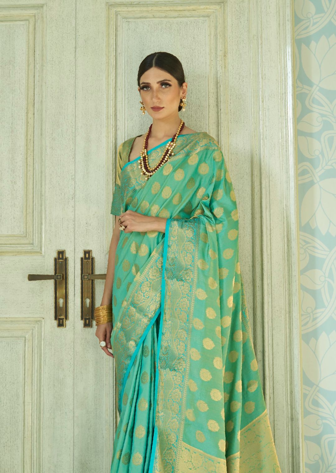 Aqua Blue Woven Handloom Zari Silk Saree