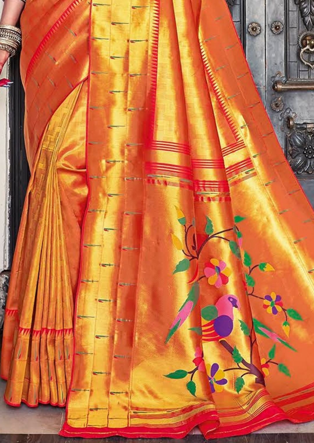 Golden Purple Woven Pure Kanjivaram Traditional Paithani Silk Saree