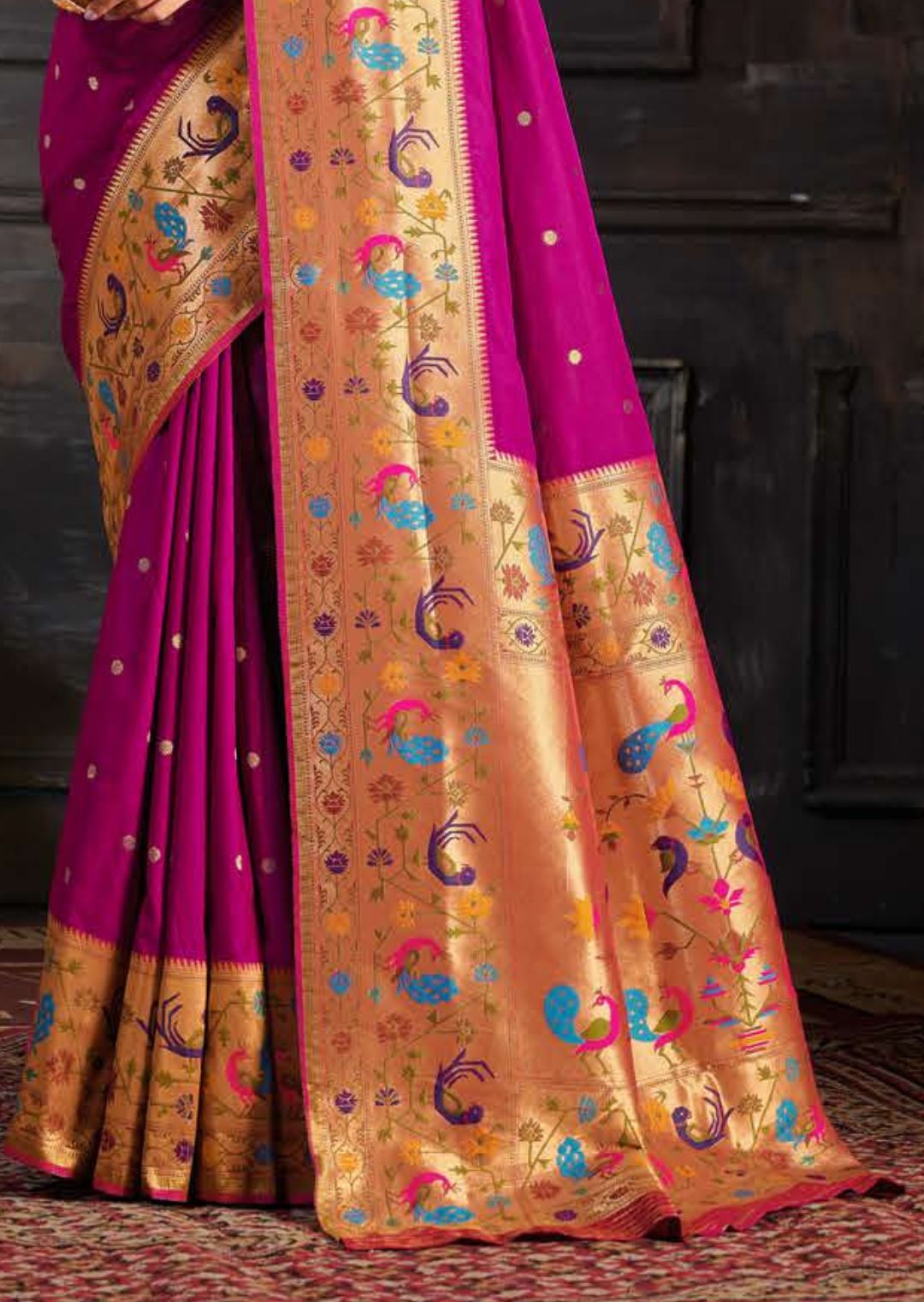 Magenta Purple Woven Pure Traditional Paithani Silk Saree