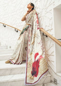 Cream White Kalamkari Printed Pure Crepe Silk Saree