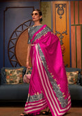 Magenta Pink Digital Printed Satin Crepe Silk Saree