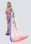 Coral Pink & Blush Pink Digital Printed Satin Crepe Saree