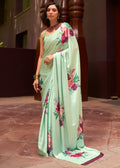MINT GREEN WOVEN DIGITAL PRINTED PURE SATIN CREPE SILK SAREE