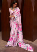 BLUSH PINK WOVEN DIGITAL PRINTED PURE SATIN CREPE SILK SAREE