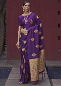 INDIGO PURPLE ZARI WOVEN PURE SATIN SILK SAREE