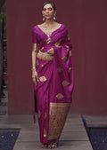 MAGENTA PURPLE ZARI WOVEN PURE SATIN SILK SAREE