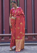 SUNSET ORANGE ZARI WOVEN PURE SATIN SILK SAREE