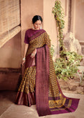Wine Purple & Corn Yellow Woven Pure Handloom Cotton Saree