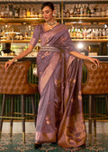 COPPER PURPLE COPPER ZARI WOVEN HANDLOOM SILK SAREE