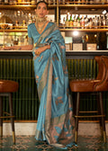 CYAN BLUE COPPER ZARI WOVEN HANDLOOM SILK SAREE