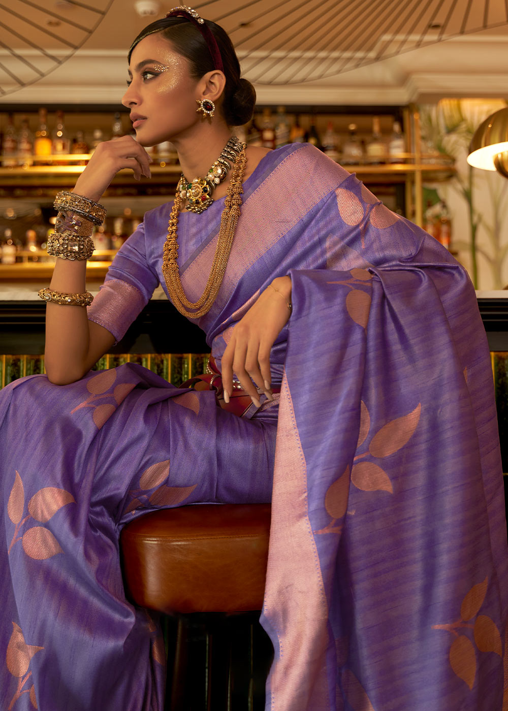 PERIWINKLE PURPLE COPPER ZARI WOVEN HANDLOOM SILK SAREE