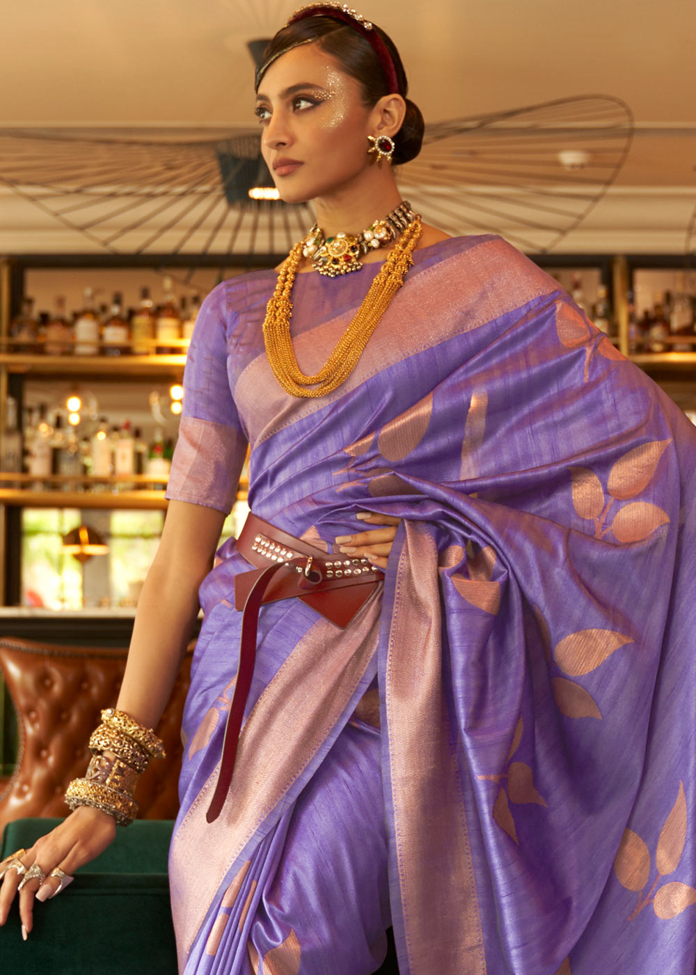 PERIWINKLE PURPLE COPPER ZARI WOVEN HANDLOOM SILK SAREE