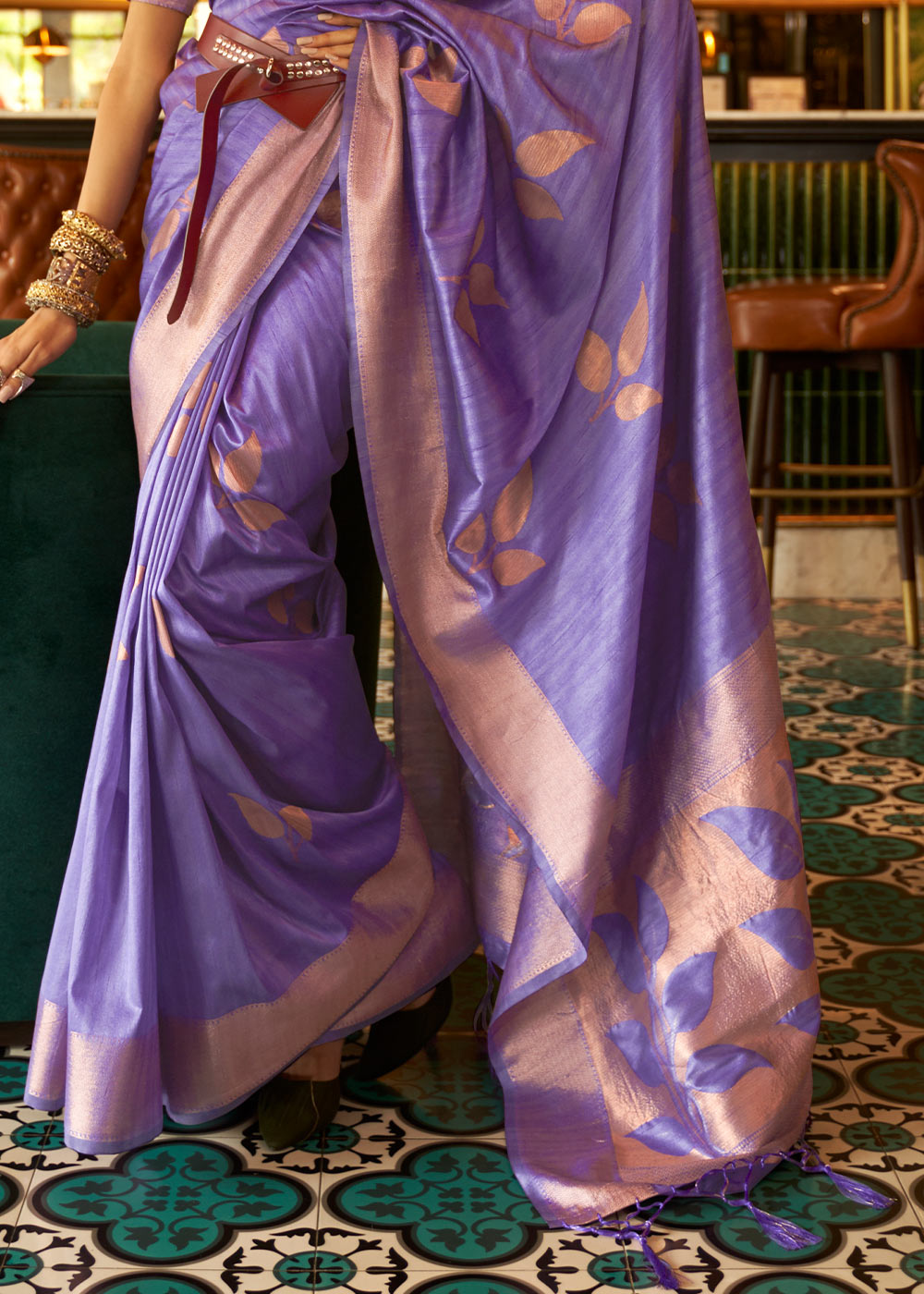 PERIWINKLE PURPLE COPPER ZARI WOVEN HANDLOOM SILK SAREE