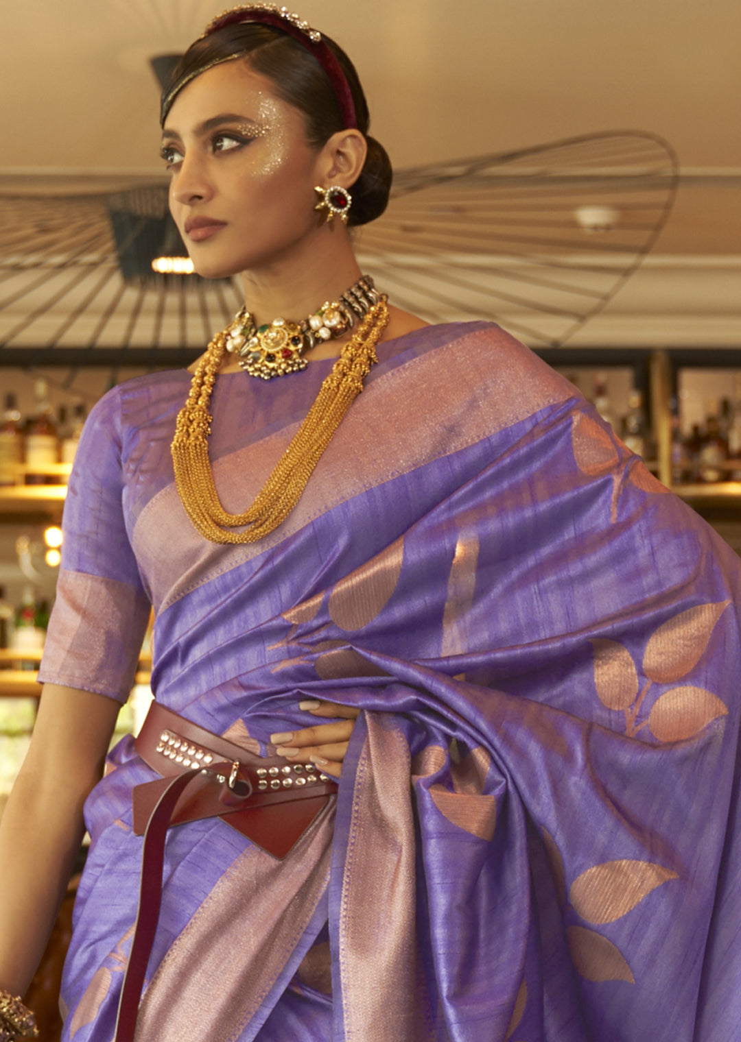 PERIWINKLE PURPLE COPPER ZARI WOVEN HANDLOOM SILK SAREE