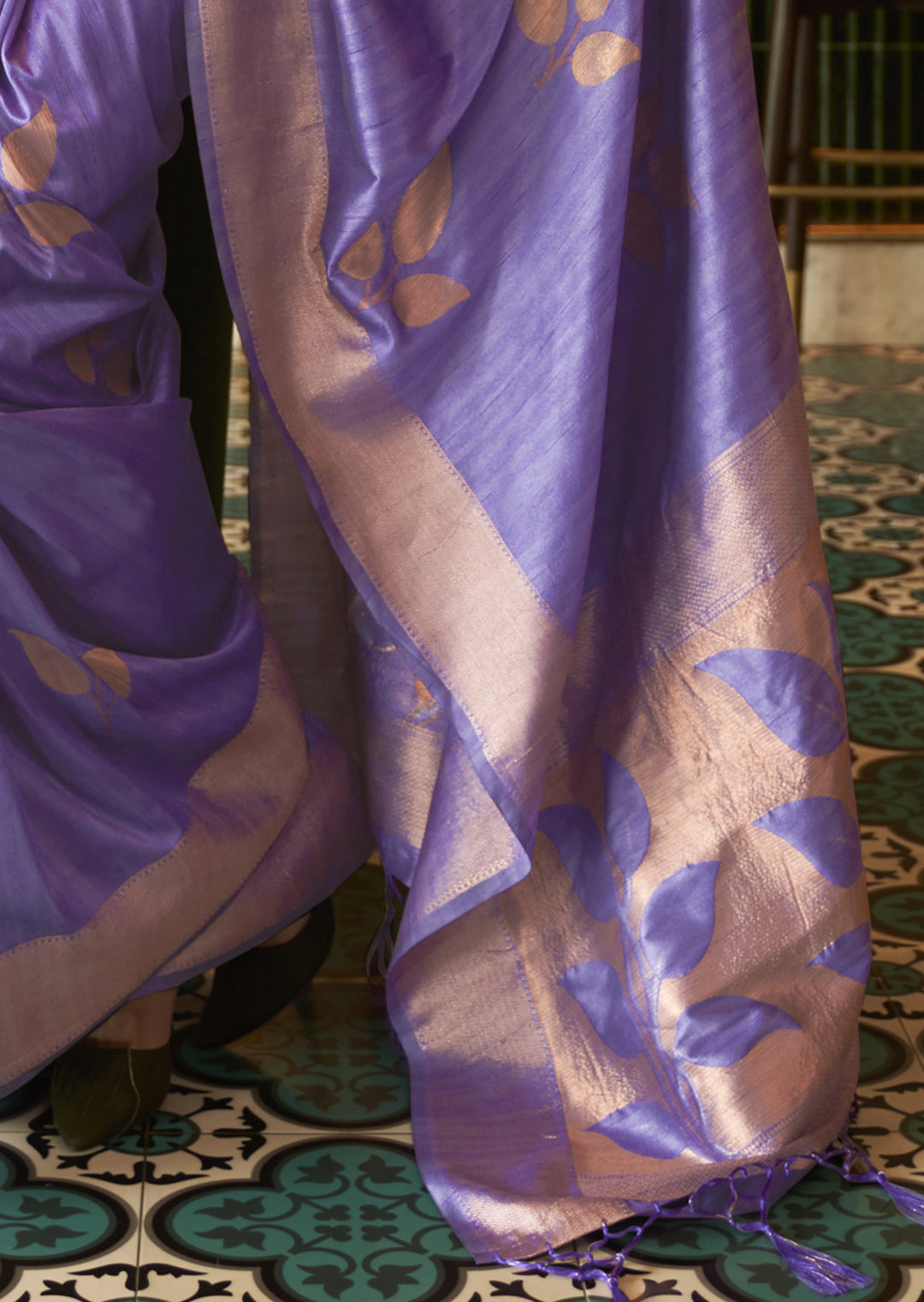 PERIWINKLE PURPLE COPPER ZARI WOVEN HANDLOOM SILK SAREE