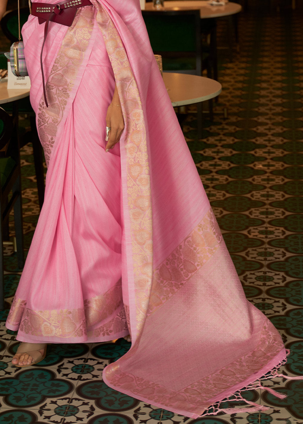 CARNATION PINK ZARI WOVEN HANDLOOM SILK SAREE