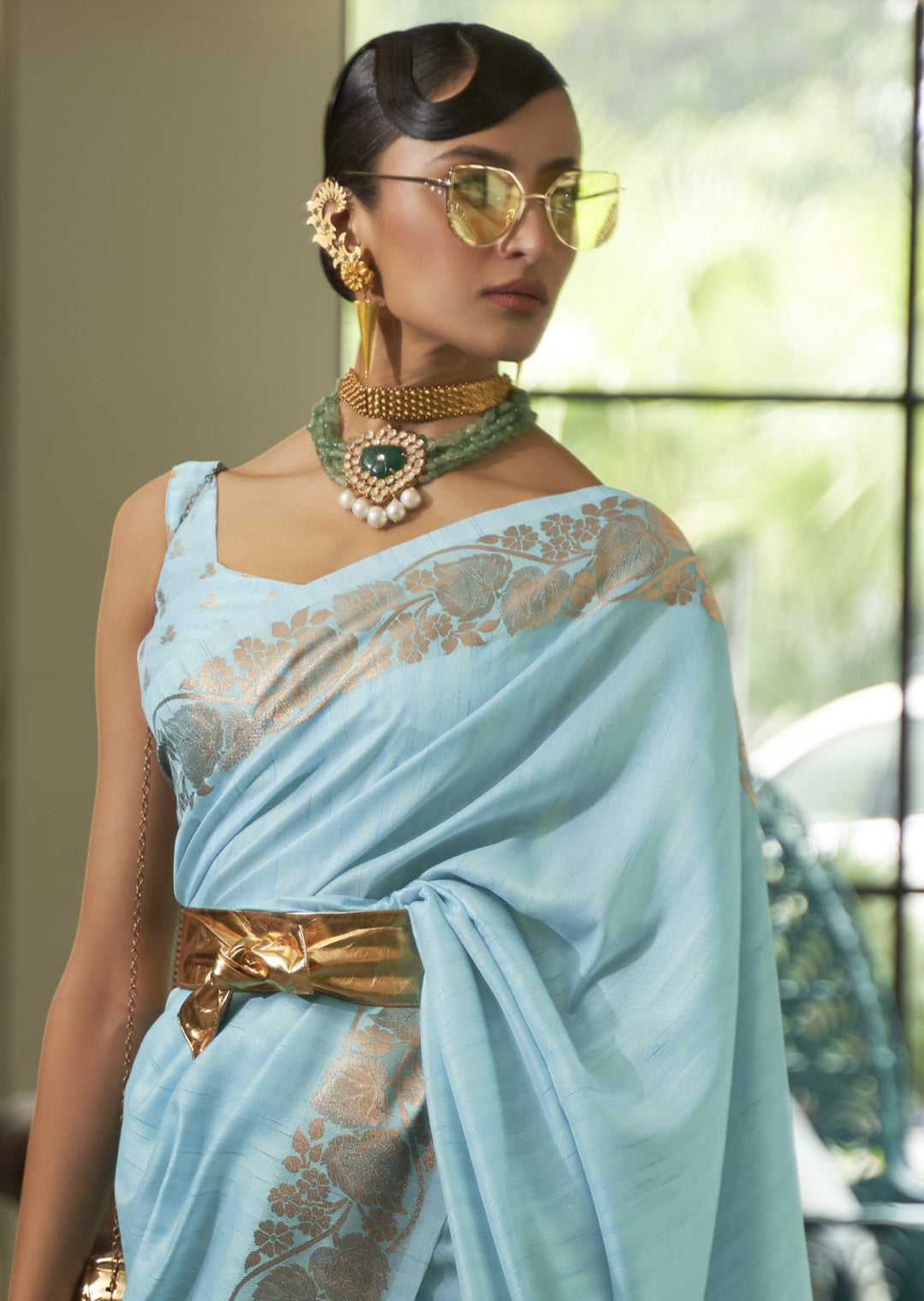 CYAN BLUE ZARI WOVEN HANDLOOM SILK SAREE
