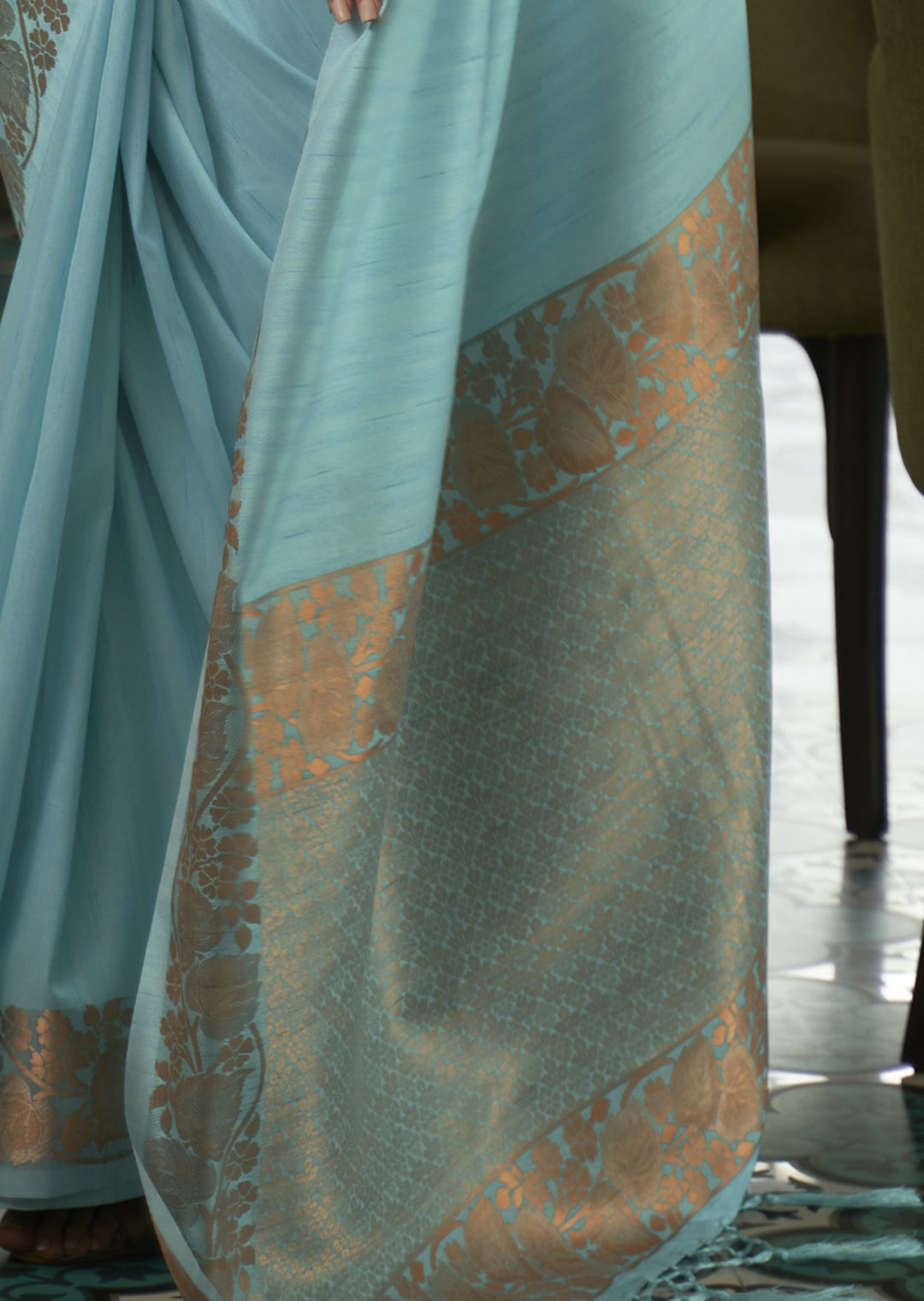 CYAN BLUE ZARI WOVEN HANDLOOM SILK SAREE