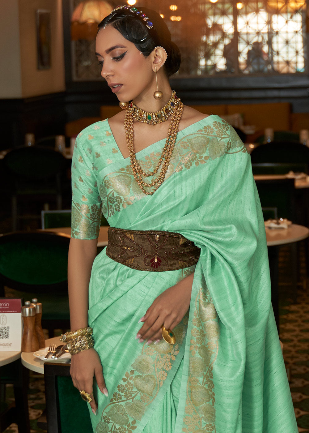 SEAFOAM GREEN ZARI WOVEN HANDLOOM SILK SAREE
