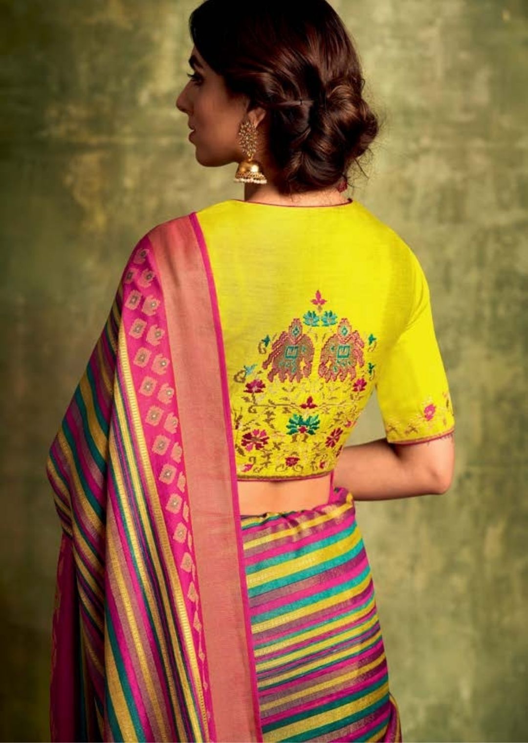 Multicolor Pure Braso Chiffon Saree With Embroidered Silk Blouse