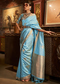 SKY BLUE ZARI WOVEN HANDLOOM SOUTH SILK SAREE