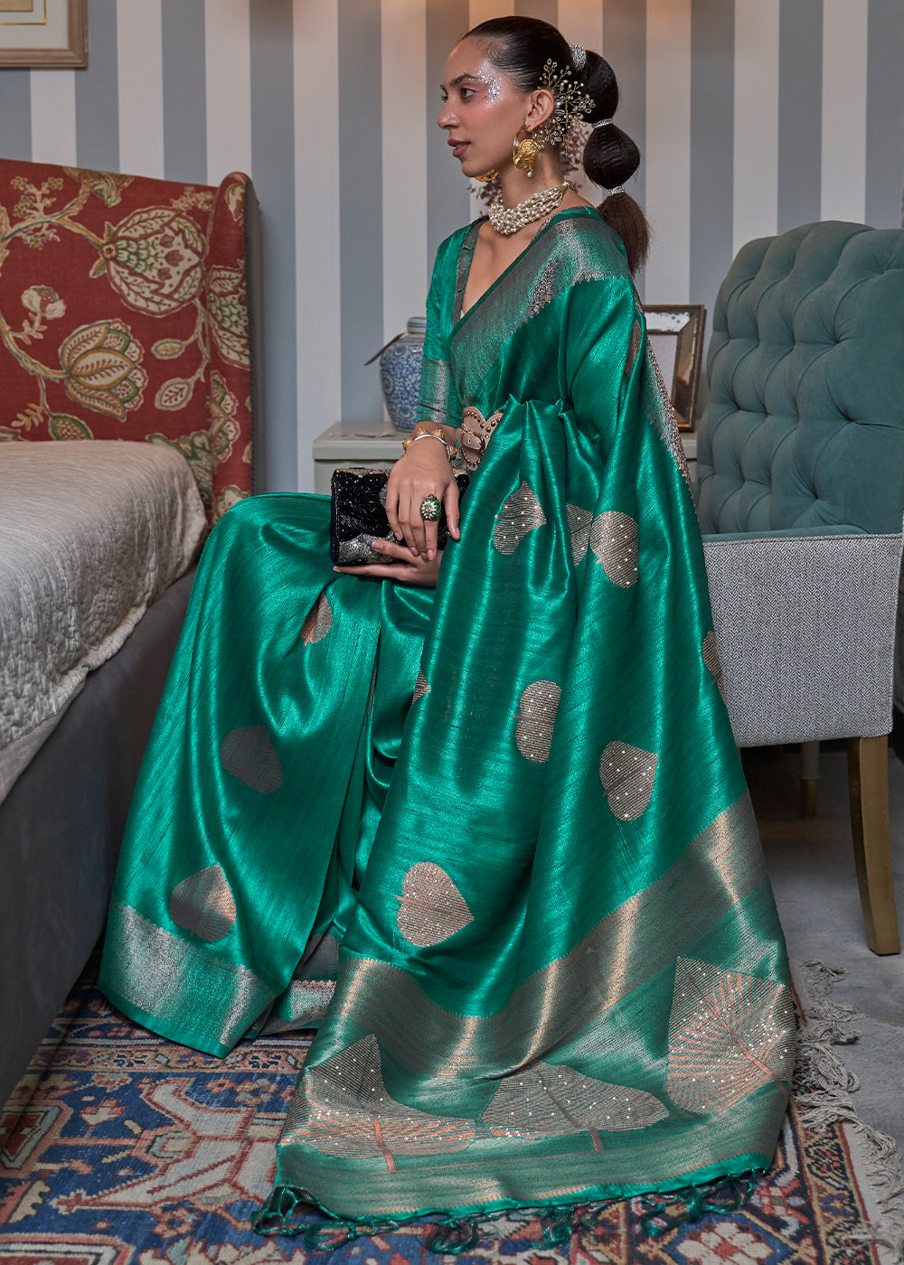 RANJHANA - Black & Copper - Kanjivaram Style Silk Saree – Trendy Touch  Boutique