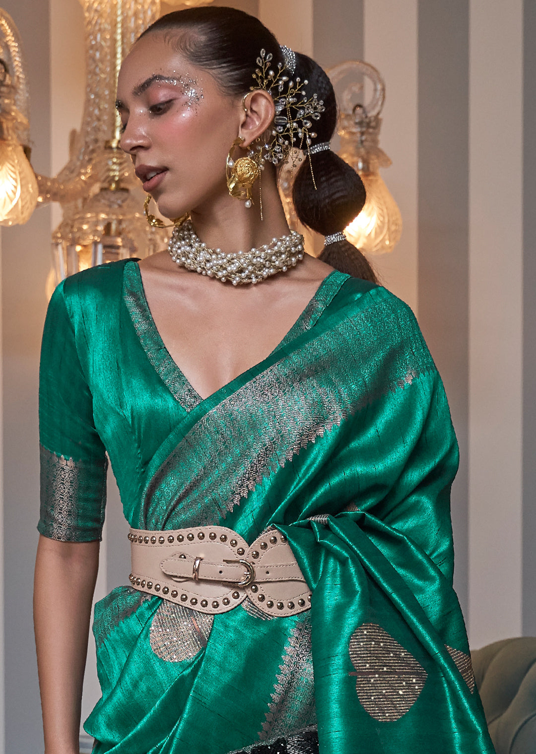 EMERALD GREEN COPPER ZARI WOVEN HANDLOOM BANARASI SILK SAREE