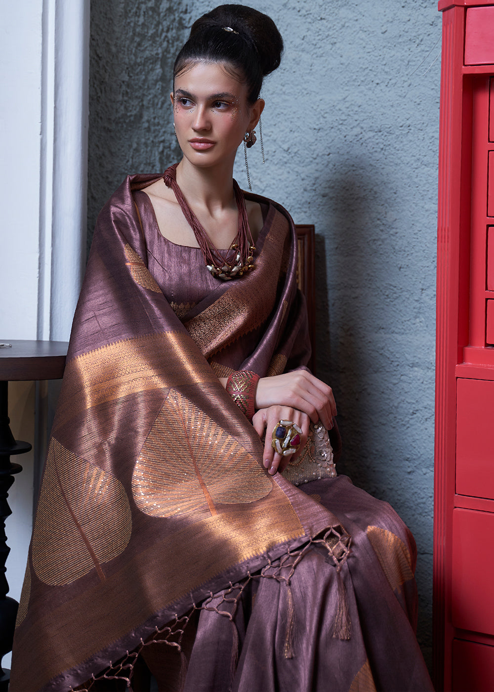 COPPER PURPLE COPPER ZARI WOVEN HANDLOOM BANARASI SILK SAREE