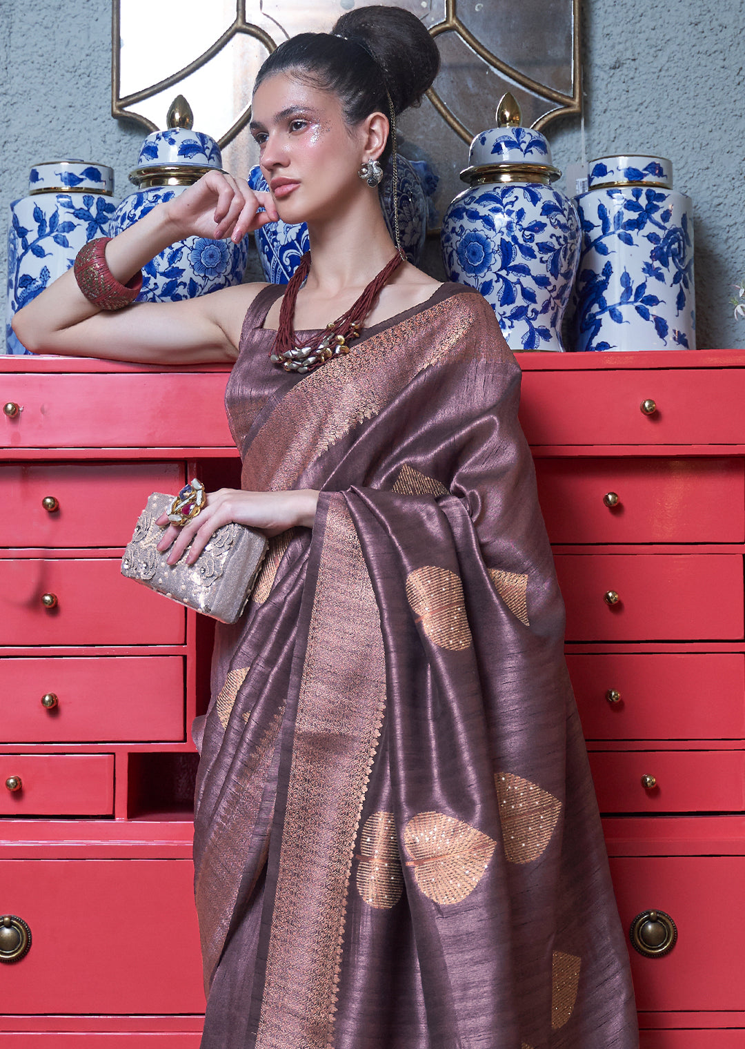 COPPER PURPLE COPPER ZARI WOVEN HANDLOOM BANARASI SILK SAREE
