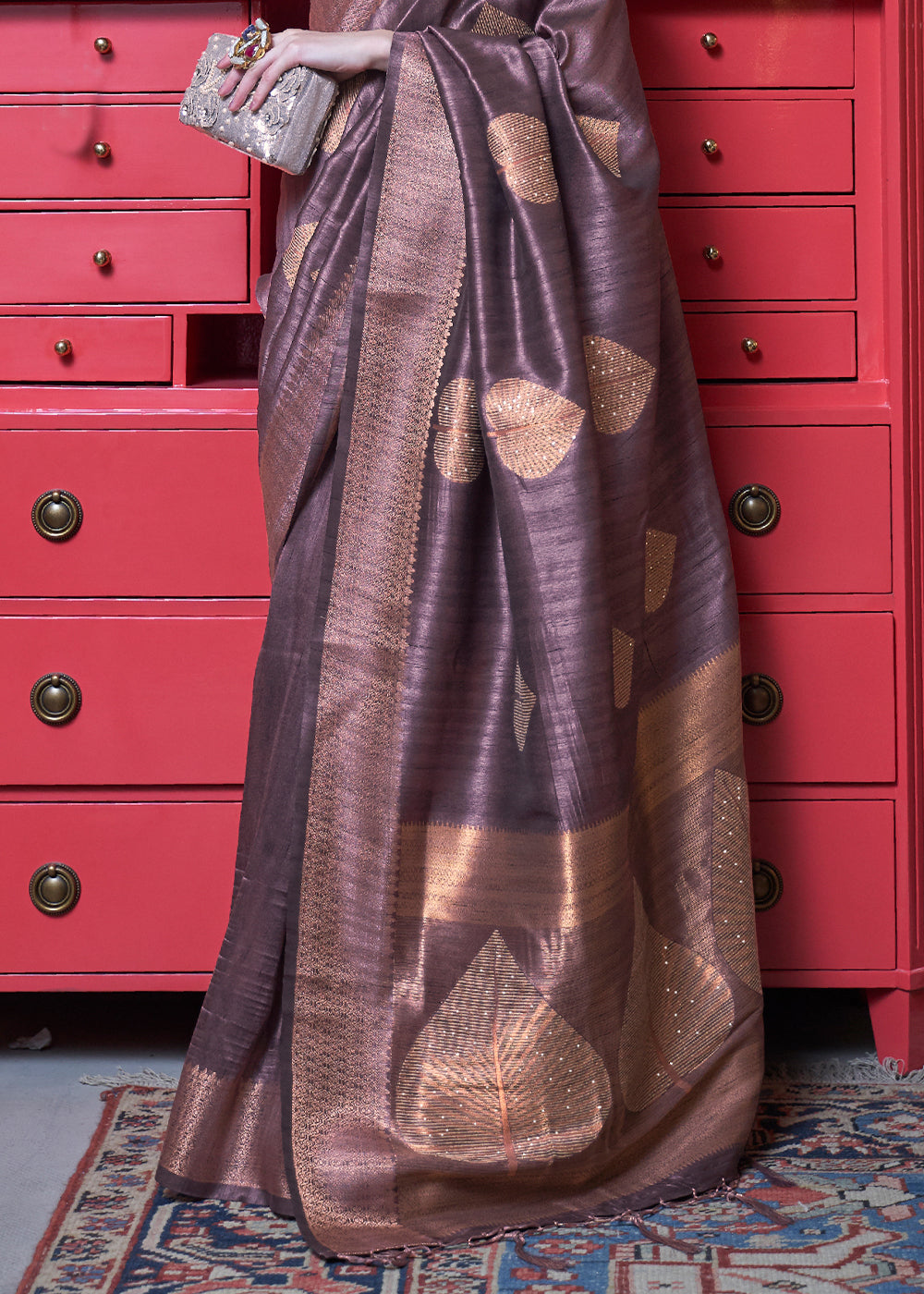 COPPER PURPLE COPPER ZARI WOVEN HANDLOOM BANARASI SILK SAREE