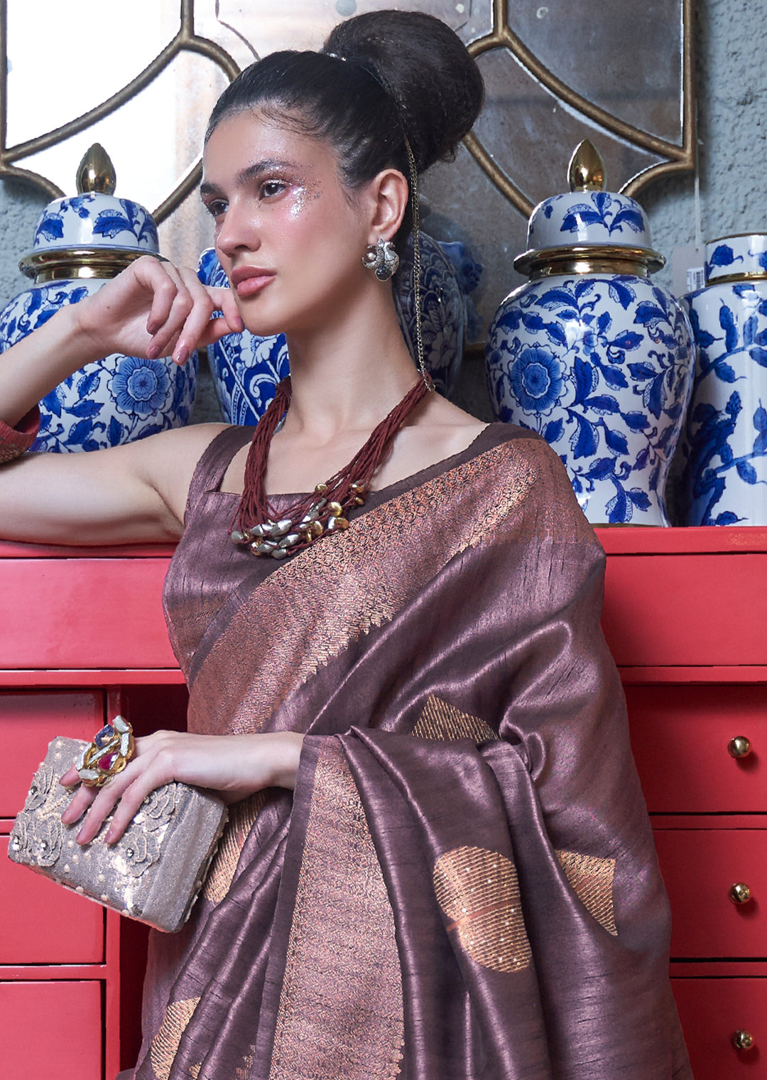 COPPER PURPLE COPPER ZARI WOVEN HANDLOOM BANARASI SILK SAREE